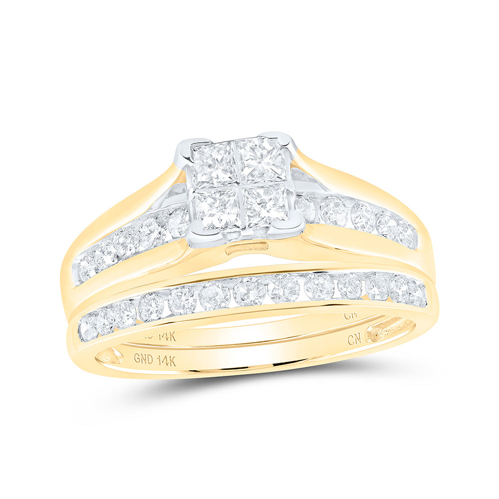14K White Or Yellow Gold Princess Diamond Bridal Wedding Ring Band Set  - Size 7, Womens Size: 5-10