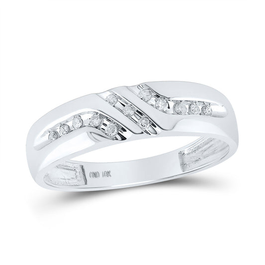10K White Gold Mens Round Diamond Wedding Band Ring 1/8 Cttw, Mens Size: 7-13
