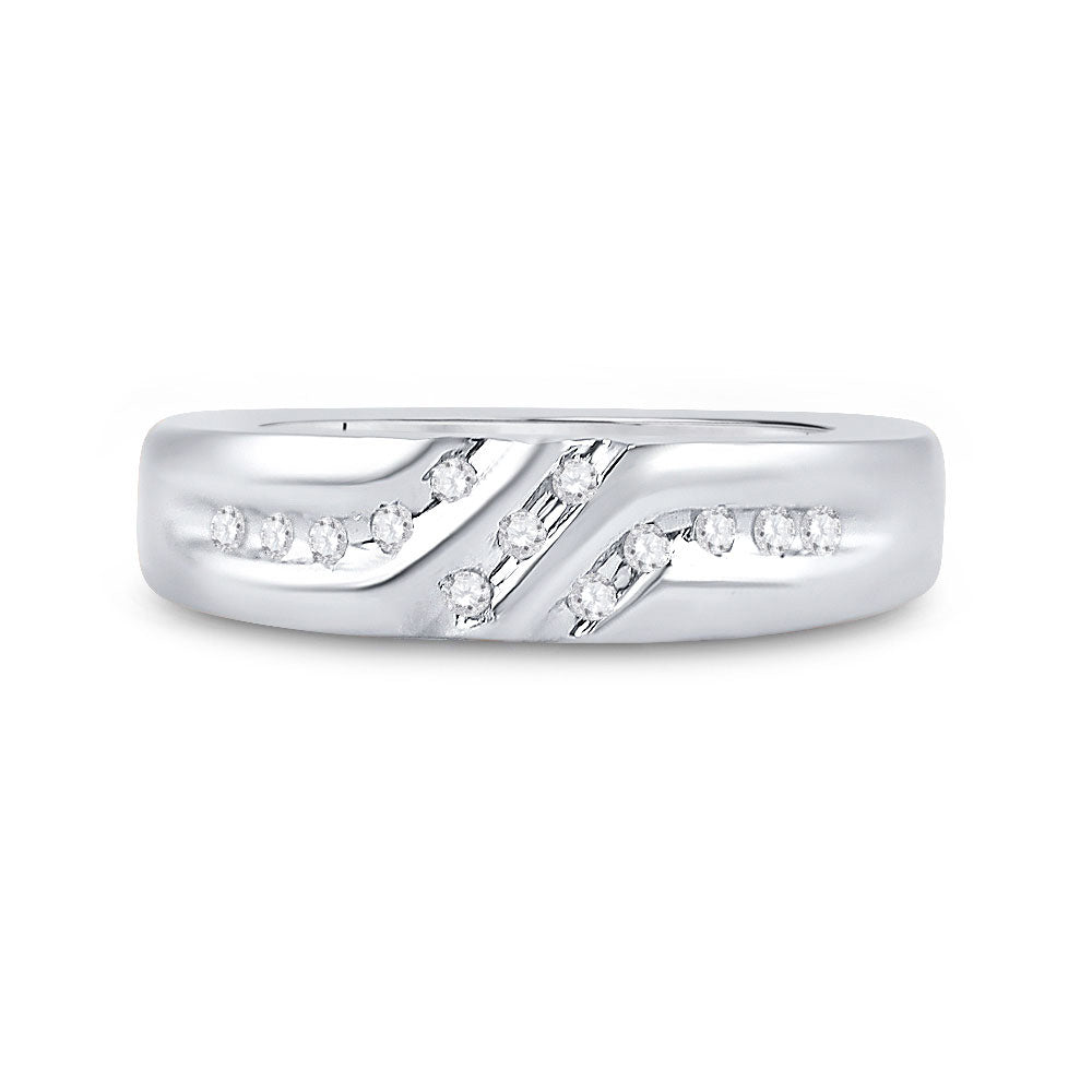 14K White Gold Mens Round Diamond Wedding Band Ring 1/8 Cttw, Mens Size: 7-13