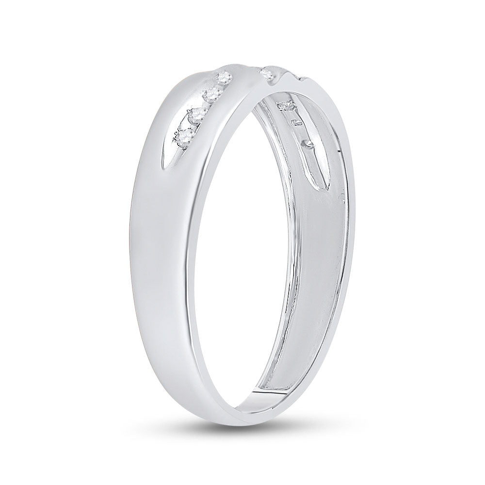 14K White Gold Mens Round Diamond Wedding Band Ring 1/8 Cttw, Mens Size: 7-13