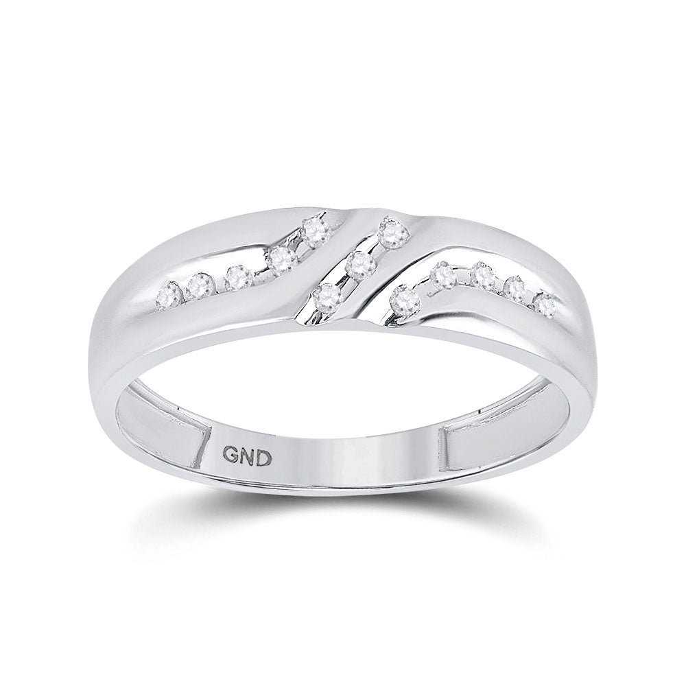 14K White Gold Mens Round Diamond Wedding Band Ring 1/8 Cttw, Mens Size: 7-13