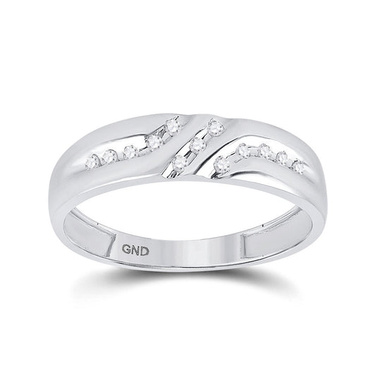 14K White Gold Mens Round Diamond Wedding Band Ring 1/8 Cttw, Mens Size: 7-13