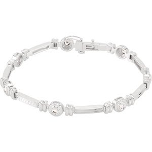 14K White Gold Round 3.4Mm Gh Si1-Si2 1 Ctw Lab Grown Diamond Line Bracelet, Length: 7 In