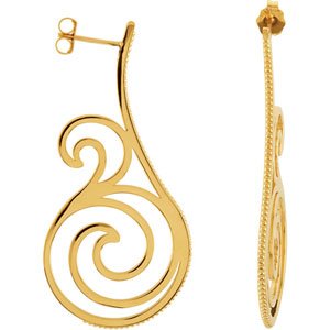 14K Yellow Gold 45 X 25.7 Mm Pair Friction Backs Polished Scroll Earrings