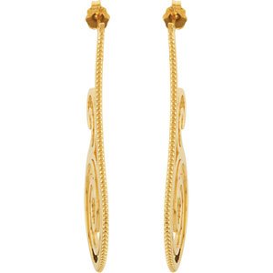 14K Yellow Gold 45 X 25.7 Mm Pair Friction Backs Polished Scroll Earrings