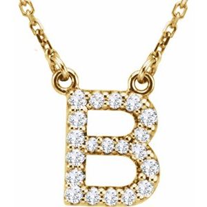 14K Yellow Gold Initial B Round G-H I1 1/8 Ctw Natural Diamond Necklace, Length: 16 In