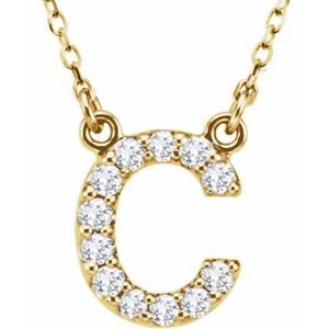 14K Yellow Gold Initial C Round G-H I1 1/8 Ctw Natural Diamond Necklace, Length: 16 In