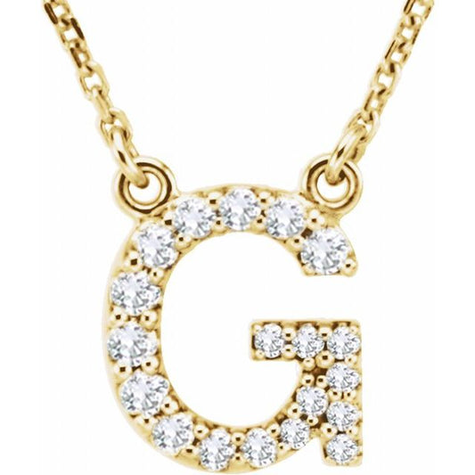 14K Yellow Gold Round I1, G-H 16 In Polished Natural Diamond Initial Necklace