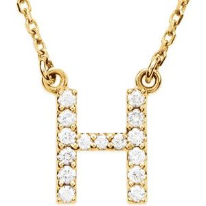 14K Yellow Gold Initial H Round G-H I1 1/8 Ctw Natural Diamond Necklace, Length: 16 In