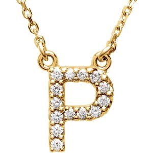 14K Yellow Gold Initial P Round G-H I1 1/8 Ctw Natural Diamond Necklace, Length: 16 In