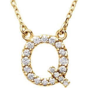 14K Yellow Gold Initial Q Round G-H I1 1/6 Ctw Natural Diamond Necklace, Length: 16 In