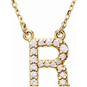 14K Yellow Gold Initial R Round G-H I1 1/8 Ctw Natural Diamond Necklace, Length: 16 In
