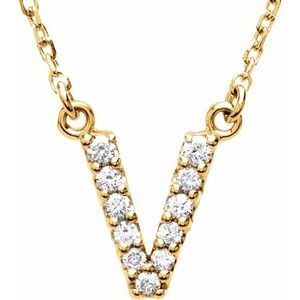 14K Yellow Gold Initial V Round G-H I1 1/10 Ctw Natural Diamond Necklace, Length: 16 In