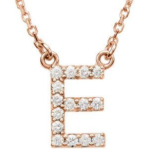 14K Rose Gold Initial E Round 1.3 Mm G-H I1 1/8 Ctw Natural Diamond Necklace, Length: 16 In