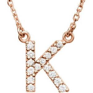 14K Rose Gold Initial K Round G-H I1 1/8 Ctw Natural Diamond Necklace, Length: 16 In