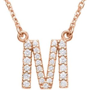 14K Rose Gold Initial M Round G-H I1 1/6 Ctw Natural Diamond Necklace, Length: 16 In