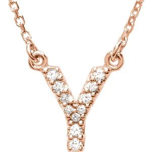 14K Rose Gold Initial Y Round G-H I1 .08 Ctw Natural Diamond Necklace, Length: 16 In