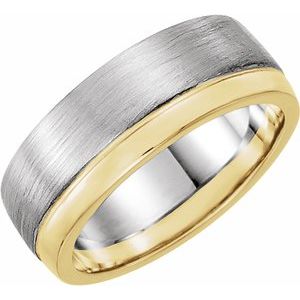 14K White/Yellow Gold Brush 6.75 Mm Polished Flat Edge Band Size 11.5