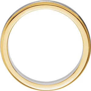 14K White/Yellow Gold Brush 6.75 Mm Polished Flat Edge Band Size 11.5