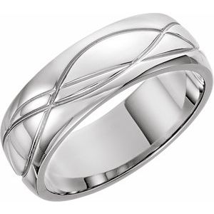 14K White Gold Grooved Design Band Size 6