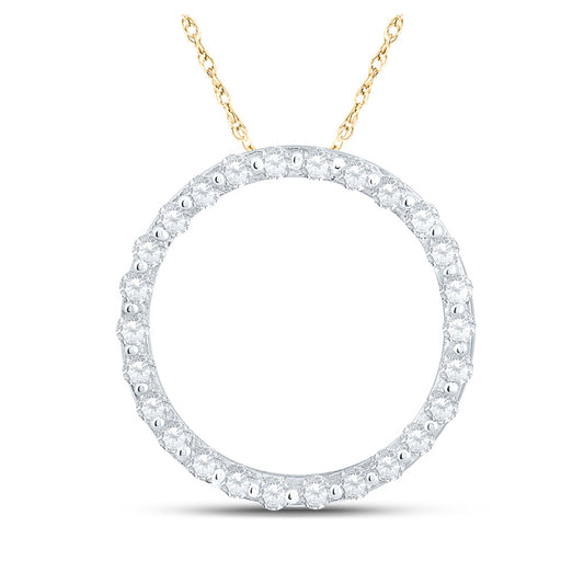 14K Yellow Gold Womens Round Diamond Circle Outline Pendant 1/2 Cttw