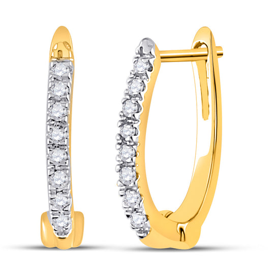 10K Yellow Gold Womens Round Prong-set Diamond Single Row Hoop Earrings 1/12 Cttw, Length: 0.51 In, Width: 0.04 In