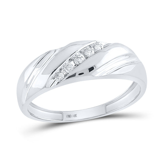 14K White Gold Mens Round Diamond Wedding Band Ring 1/10 Cttw, Mens Size: 7-13
