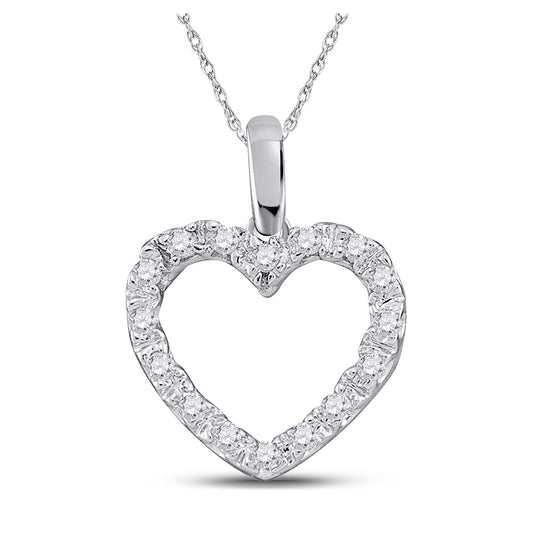14K White Gold Womens Round Diamond Heart Pendant 1/10 Cttw