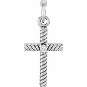 14K White Gold Round 1.5Mm G-H I1 .015 Ctw Natural Diamond Cross Pendant