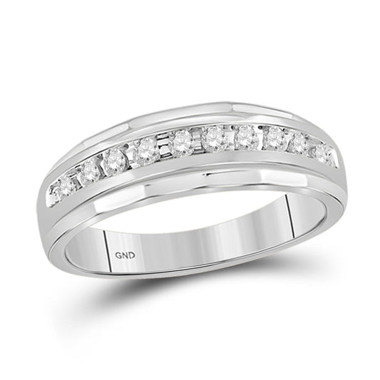 14K White Gold Mens Round Diamond Wedding Band Ring 1/4 Cttw, Mens Size: 7-13