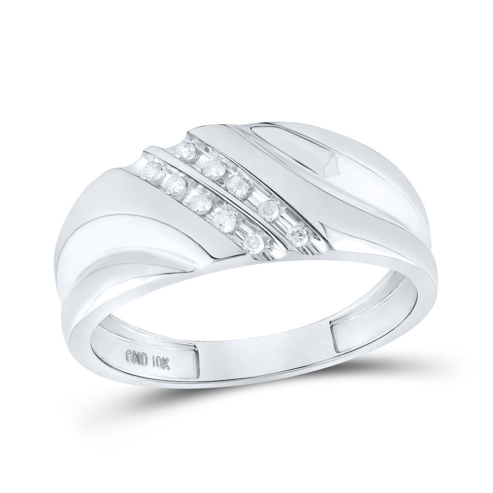 10K White Gold Mens Round Diamond 2-row Wedding Anniversary Band Ring 1/8 Cttw, Mens Size: 7-13
