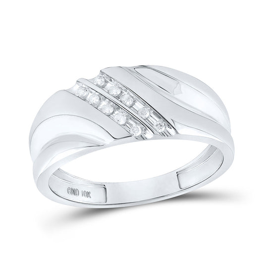 10K White Gold Mens Round Diamond 2-row Wedding Anniversary Band Ring 1/8 Cttw, Mens Size: 7-13