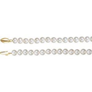 14K Yellow Gold Pearl 6.5-7.0 Mm  Cultured White Freshwater Pearl Necklace, Length: 18 In