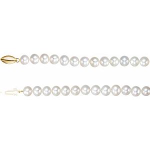 14K Yellow Gold Pearl 6.5-7.0 Mm  Cultured White Freshwater Pearl Necklace, Length: 18 In