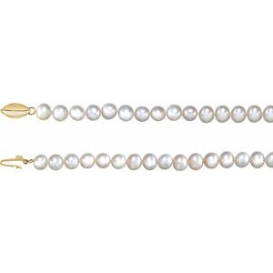 14K Yellow Gold Pearl 5.0-5.5 Mm  Cultured White Freshwater Pearl Necklace, Length: 18 In