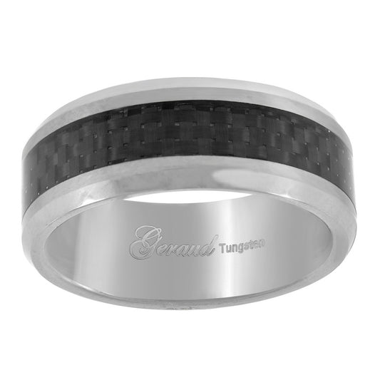 Tungsten Black Carbon Fiber Inlay Comfort-fit 8mm Sizes 6.5 - 14.5 Wedding Band