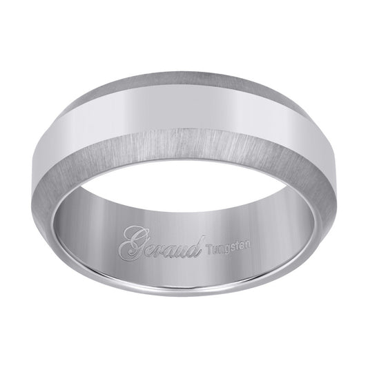 Tungsten Center Shiny Beveled Brushed Edges Mens Comfort-fit 8mm Sizes 7 - 14 Wedding Band