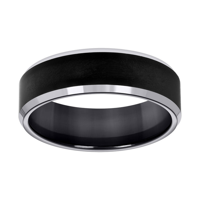 Tungsten Black with Silver-tone Beveled Edges Mens Comfort-fit 8mm Sizes 7 - 14 Wedding Band