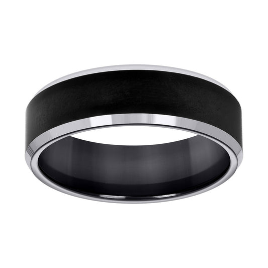 Tungsten Black with Silver-tone Beveled Edges Mens Comfort-fit 8mm Sizes 7 - 14 Wedding Band