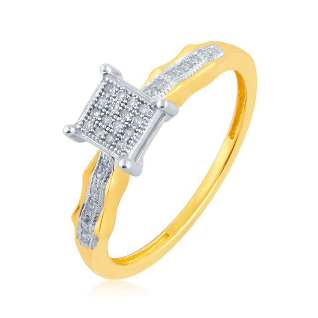 10K Yellow Gold 0.10 Cttw Round Micro Pave Diamonds Ladies Ring