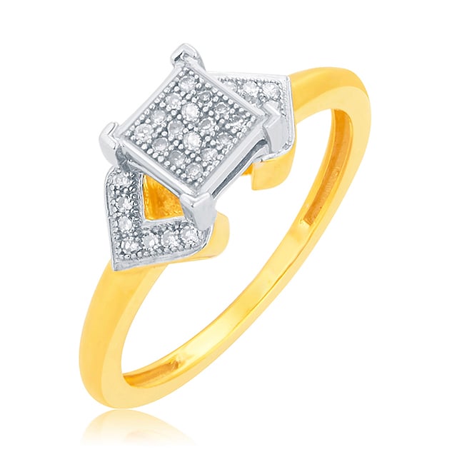 10K Yellow Gold 0.10 Cttw Round Micro Pave Diamonds Ladies Ring