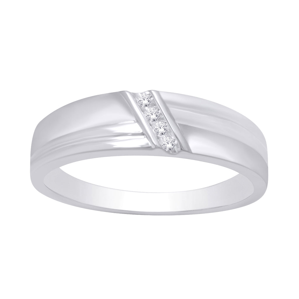 10K White Gold 0.04-0.06 Cttw Round Diamonds Mens Ring