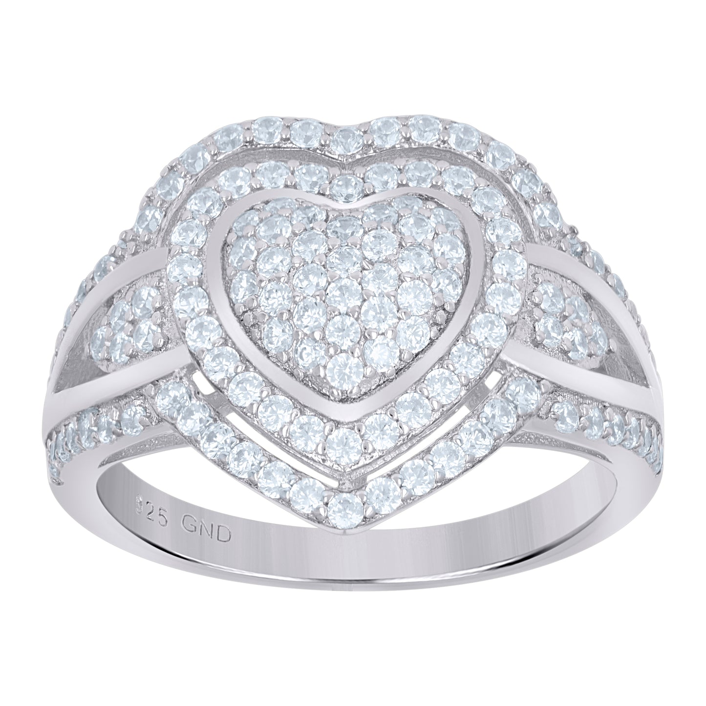 Sterling Silver Women's Cubic-Zirconia Heart Bridal Anniversary Wedding Engagement Band Ring