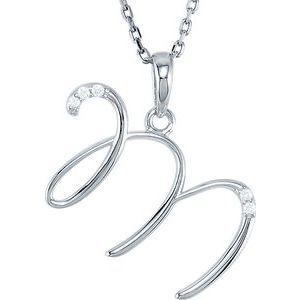 14K White Gold Initial M Round 1 Mm G-H I1 .025 Ctw Natural Diamond Initial Necklace, Length: 18 In