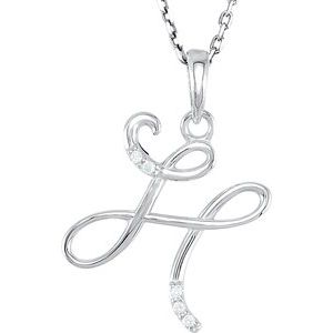 14K White Gold Initial H Round 1 Mm G-H I1 .025 Ctw Natural Diamond Initial Necklace, Length: 18 In
