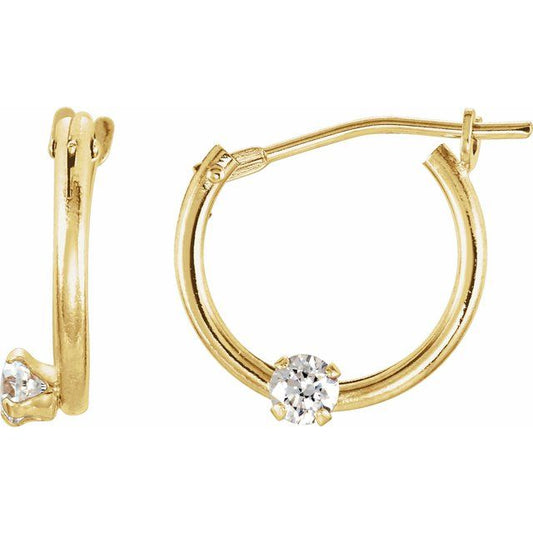 14K Yellow Or Rose Gold Round 10.5 Mm X 2.3 Mm 2.5 Mm Pair Catch Polished Imitation Cubic Zirconia Youth Hinged Hoop Earrings