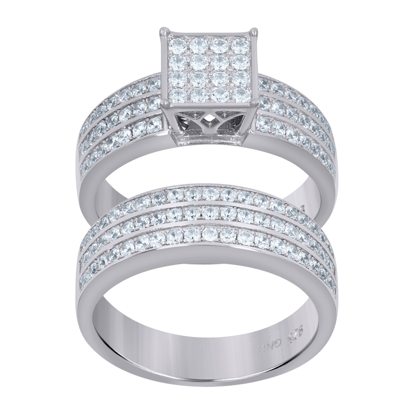 Sterling Silver Women's Cubic-Zirconia Duo Bridal Anniversary Wedding Engagement Band Ring Set
