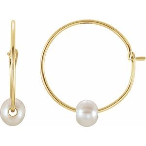 14K Yellow Gold Pearl 3 Mm Cultured White Freshwater Pearl Youth Hoop Earrings