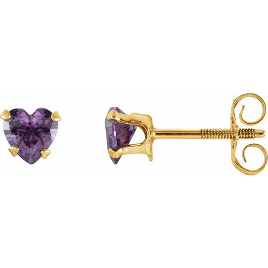 14K Yellow Gold Heart 4 X 4 Mm Threaded 4-Prong Polished Heart Earrings With Backs