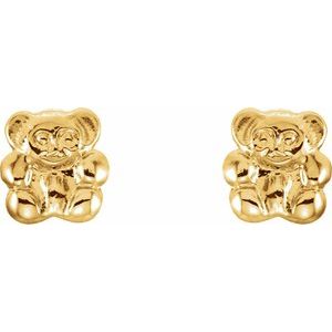 14K Yellow Gold Youth Teddy Bear Earrings